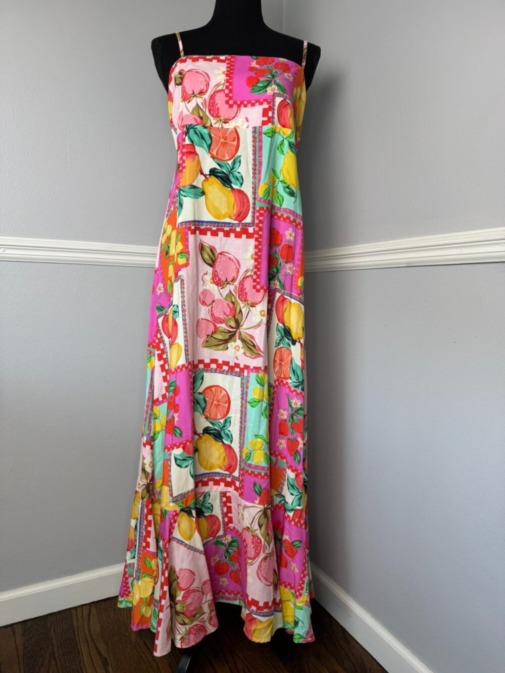 PaperHeart M Trendy Patchwork Fruit Print Colorful Maxi Dress Spring Summer Vibe
